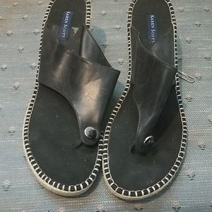 Black wedge thong sandals